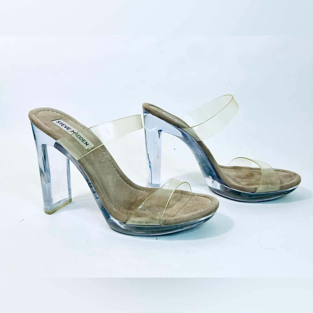 Steve Madden “Glassy” Dressy Translucent Platform Sandals size 8 - Picture 3 of 9